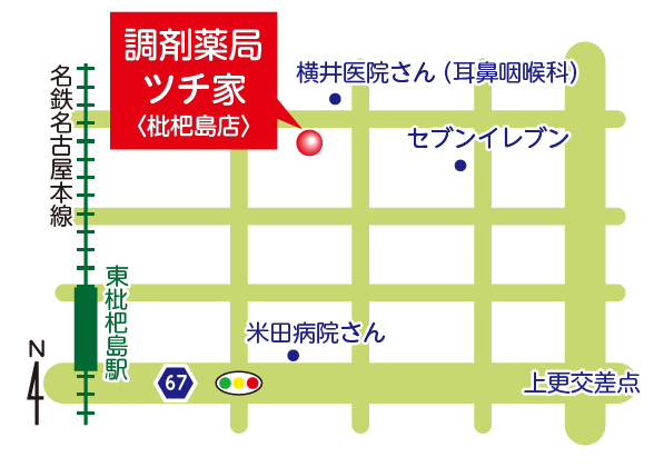 地図：調剤薬局 ツチ家　枇杷島店